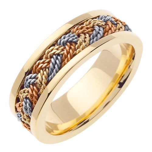 Finely crafted 14k two tone gold braided wedding band