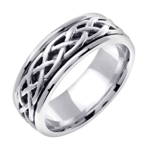 Details about Mens 14K White Gold Celtic Knot Wedding Band Ring 6.5mm