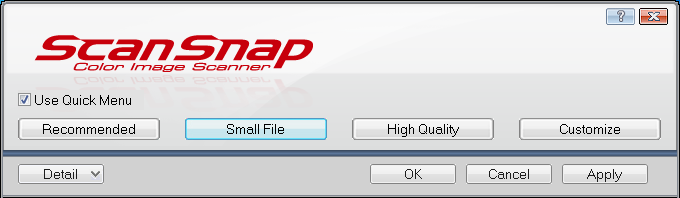 Default ScanSnap Manager settings window.