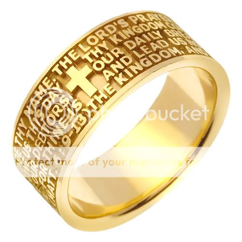 14K Gold Religious Cross Bible Verse Wedding Band Ring  