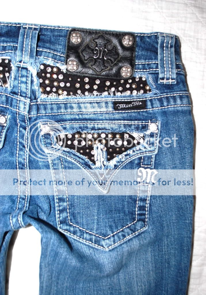 Womens MISS ME jeans 27 bootcut Rhinestone rocker studs black yoke 
