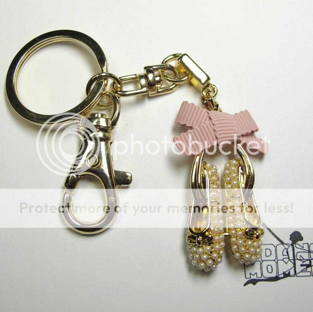 Gold Pearl Ballet Shoes Ballerina Tutu Key Chain Ring  