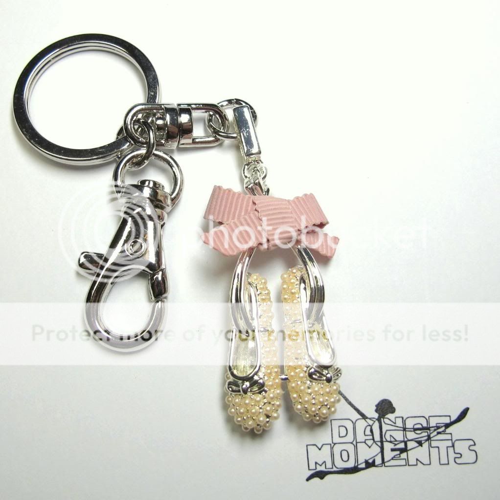 Gold Pearl Ballet Shoes Ballerina Tutu Key Chain Ring  